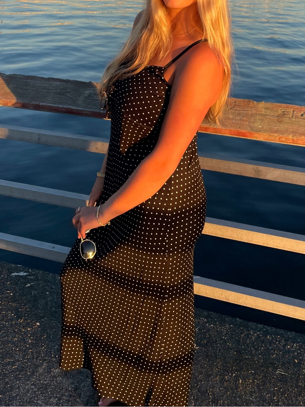 Black and white polka dot tank top maxi dress.